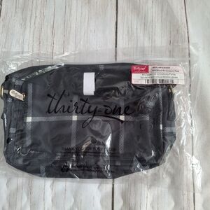 Thirty-One All Zipped Up Crossbody Purse Black Windowpane Plaid NWT